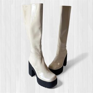 Jeffrey Campbell Cream and Black Over the Knee Boots size 7.5